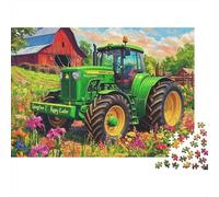 Puzzle Tracteur Cadeau 1000 pièces Adultes, Tracteur Vert près Grange Rouge Fleurs, épais, Robuste, Vibrant, défi Difficile, Anti-Stress 70x50cm/1000pcs