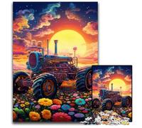 Puzzle Tracteur Coloré 1000 Pièces Puzzle en Bois Décoration DIY, Défi Cérébral, pour Adulte, Famille, Cadeau de Vacances 50x75cm / 19,68x29,52 Pouces