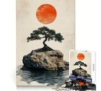 Puzzle Traditionnel de 1000 pièces représentant Un bonsaï et Un Soleil Rouge, idéal pour Les Adolescents Exercice de logique, Plaisir Facile, Bords Nets, Cadeau Symbolique (38x26cm)