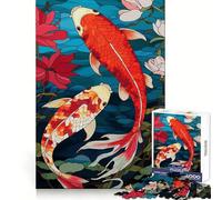 Puzzle Traditionnel Japonais de 1000 pièces représentant des carpes koï, idéal pour Adultes mémoire, détente et Plaisir, Bords Nets, Cadeau de Saison (38x26cm)