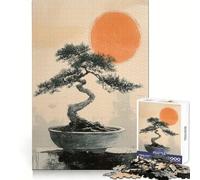 Puzzle traditionnel japonais de 1000 pièces représentant un bonsaï et un soleil, idéal pour adultes Découpé au laser, il offre un cadeau symbolique et permet de se détendre et de se divertir (38x26cm)