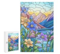 Puzzle Traditionnel pour Adultes, 1000 PCS, Motif Mountain Flowers Stained Glass, comme Projet Captivant pour Les W nds Tranquilles