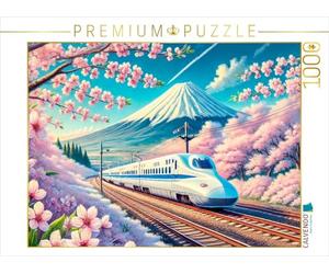 Puzzle · Train à Grande Vitesse Devant Le Fujiyama | Un train à grande vitesse moderne devant l'emblématique… · 1000 pièces · Format assemblé 64 × 48 cm · CALVENDO Puzzle