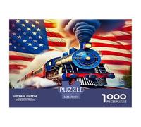 Puzzle Train Vapeur, Drapeau américain Patriotique, 1000 pièces, Impossible, Cadeau, 70x50cm