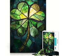 Puzzle trèfle en vitrail pour Adultes 1000 pièces, Jeu de logique mentale, Doux et Relaxant, découpe Ferme, liste de souhaits du Père Noël 38x52cm