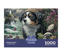 Puzzle Très Difficile 1000 Pièces Chien Adultes - Border Collie Fleurs Rivière Jeu Éducatif Anti-Stress Cadeau 52x38cm