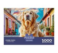 Puzzle Très Difficile 1000 Pièces Chien Mignon Adultes - Golden Retriever Rue Colorée Jeu Éducatif Anti-Stress Cadeau 70x50cm
