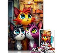 Puzzle Trois Chats 1000 pièces pour Adultes, Difficile à compléter mais Amusant et Humoristique avec Affiche et fiche de Questions-réponses Assorties 38x26cm
