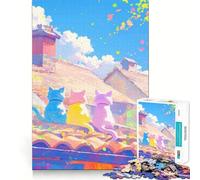 Puzzle Trois Chats sur Un Toit pour Adolescents, 1000 pièces, stimule la mémoire, Plaisir Lent, Bords Nets, Cadeau de Noël 38x26cm