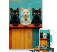 Puzzle Trois Chats sur Une clôture pour Adolescents, 1000 pièces, Jeu de logique, Passe-Temps à la Maison, découpe précise, Cadeau de fête 38x26cm
