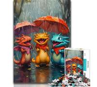Puzzle Trois Dinosaures sous Un Parapluie pour Adultes, 1000 Pièces, Jeu Éducatif Difficile à Compléter, Amusant et Humoristique pour Anniversaire, 38x26cm
