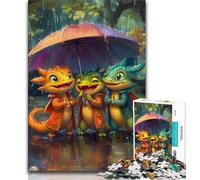 Puzzle Trois Dinosaures sous Un Parapluie pour Adultes et Adolescents, Jouets éducatifs et éducatifs, Jeux familiaux avec Affiche et fiche de Questions-réponses (75x50cm)