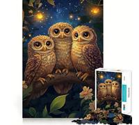Puzzle Trois hiboux dans la Nuit pour Adolescents, 1000 pièces, Jeu d'entraînement cérébral, Image Simple et Amusante à Assembler, Cadeau précieux 38x52cm