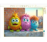 Puzzle · Trois Monstres colorés sur la Murll | te regardent · 1000 pièces · Format assemblé 64 × 48 cm · CALVENDO Puzzle