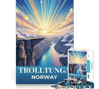 Puzzle Trolltunga Norvège Lever de Soleil Serein, 1000 pièces pour Adultes, Jouet cognitif, Assemblage d'images Amusant à réaliser Ensemble, pièce de Collection Artistique (38x26cm)