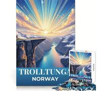 Puzzle Trolltunga Norvège Lever de Soleil Serein, 1000 pièces pour Adultes, Jouet cognitif, Assemblage d'images Amusant à réaliser Ensemble, pièce de Collection Artistique (38x26cm)