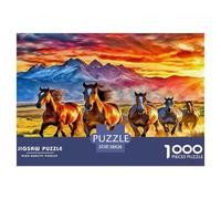 Puzzle Troupeau de Chevaux Qui courent De 1000 Pièces pour Adultes,Coucher de Soleil Vibrant Un Jeu De Dexérité Très Difficile Puzzle Jeu D'intelligence l'art De La Décoration Moderne 38x26cm/1000pcs