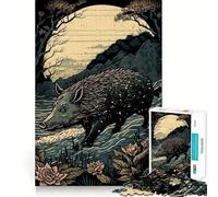 Puzzle Ukiyo-e Japonais de 1000 pièces représentant Un Sanglier,idéal pour Les Adultes Jeu Stimulant l'esprit,Surface Lisse sans bavures,Passe-Temps captivant pour Les Moments de détente (50x75cm)