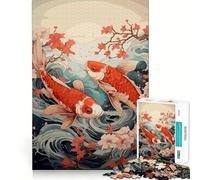 Puzzle Ukiyo E Koi Poisson pour Adolescents 1000 pièces Stimule l'esprit Amusant Découpe Nette Composants Robustes Activité de Groupe réconfortante (38x52cm)
