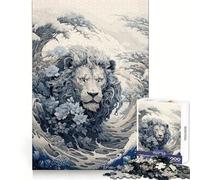 Puzzle Ukiyo-e Lion 1000 pièces pour Adultes Exercice cognitif Plaisir décontracté Bords Nets Cadeau mémorable (50x75cm)