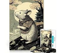 Puzzle Ukiyo E Souris Japon Chine 1000 Pièces pour Adultes Jeu de Concentration et de Réflexion Jeu Silencieux et Amusant Bords Serrés Cadeau de Père Noël (38x52cm)