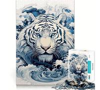 Puzzle Ukiyo E Tigre pour Adultes,1000 pièces,Jeu de mémoire Amusant,pièces Robustes aux découpes nettes,Cadeau Unique pour soulager Le Stress (38x26cm)