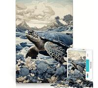 Puzzle Ukiyo E Tortue 1000 pièces,Jeu de Concentration mentale,Design sans Espace,défi cérébral interactif pour la Maison (38x26cm)