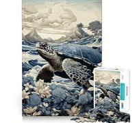 Puzzle Ukiyo E Tortue Adultes 1000 Pièces Jeu de réflexion Amusant Technologie de découpe Laser avancée Défi divertissant pour Passer Le Temps (38x52cm)