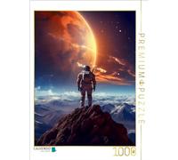Puzzle · Un Astronaute Regarde Un Coucher de Soleil sur Une planète | lointaine · Vue de la planète voisine Xeniian · 1000 pièces · Format assemblé 64 × 48 cm · CALVENDO Puzzle