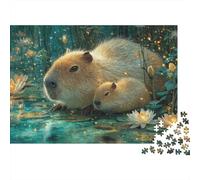Puzzle Un Capybara Mignon pour Adultes,1000pcs (75x50cm),Jeu ÉduChatif,décoration De La Maison,Huge Water Lilies Golden Fireflies