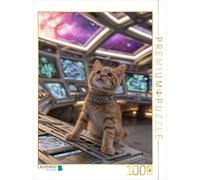 Puzzle · Un Chat Capitaine dans Un Vaisseau Spatial avec Vue sur l'espace | Ce petit chat est assis en capitaine sur la passerelle de… · 1000 pièces · Format assemblé 64 × 48 cm · CALVENDO Puzzle