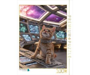 Puzzle · Un Chat Capitaine dans Un Vaisseau Spatial avec Vue sur l'espace | Ce petit chat est assis en capitaine sur la passerelle de… · 1000 pièces · Format assemblé 64 × 48 cm · CALVENDO Puzzle