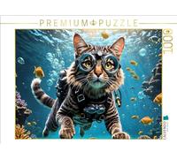 Puzzle · Un Chat Plongeur expérimenté dans Un Monde sous-Marin Tropical | Chat plongeur · 1000 pièces · Format assemblé 64 × 48 cm · CALVENDO Puzzle