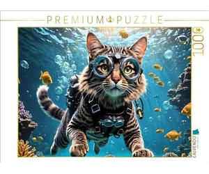 Puzzle · Un Chat Plongeur expérimenté dans Un Monde sous-Marin Tropical | Chat plongeur · 1000 pièces · Format assemblé 64 × 48 cm · CALVENDO Puzzle
