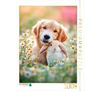 Puzzle · Un Chiot et Un Lapin : Une amitié au Milieu d'une mer de Fleurs | Les meilleurs amis du monde · 1000 pièces · Format assemblé 64 × 48 cm · CALVENDO Puzzle