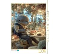 Puzzle · Un Dauphin élégant dîne sous l'eau | Un dauphin habillé avec style savoure son dîner à une table… · 1000 pièces · Format assemblé 64 × 48 cm · CALVENDO Puzzle