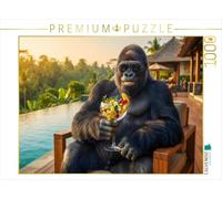 Puzzle · Un gorille dans un complexe hôtelier de luxe | Happy Hour animalier · 1000 pièces · Format assemblé 64 × 48 cm · CALVENDO Puzzle
