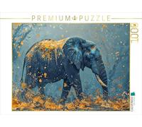 Puzzle · Un Motif du Calendrier Éléphantine | Eléphant en bleu et or · IA générée · 1000 pièces · Format assemblé 64 × 48 cm · CALVENDO Puzzle