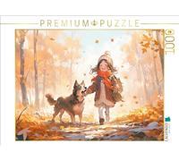 Puzzle · Un Motif du Calendrier Le Calendrier des Filles | Dessin animé généré par IA Fillette avec chien se promenant en… · 1000 pièces · Format assemblé 64 × 48 cm · CALVENDO Puzzle