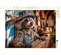 Puzzle · Un Raton Laveur Bavarois en Costume Traditionnel derrière Un | comptoir rustique · Puzzle animalier avec raton laveur en… · 1000 pièces · Format assemblé 64 × 48 cm · CALVENDO Puzzle