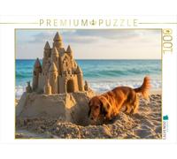 Puzzle · Un Teckel Creuse près d'un château de Sable sur la Plage | 1000 pièces · Format assemblé 64 × 48 cm · CALVENDO Puzzle