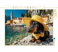 CALVENDO Puzzle Un Teckel Profite de l'été au lac de Garde en Italie | 1000 pièces de Ponte 64 x 48 cm Puzzle Photo pour des Heures heureuses