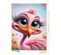 Puzzle · Une Charmante Dame Rose Flamant Bat des Cils | Des visages de dessins animés d'animaux de zoo qui ne font pas… · 1000 pièces · Format assemblé 64 × 48 cm · CALVENDO Puzzle
