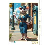 Puzzle · Une Distribution du courrier Qui a du Style | Uniforme soigné, sourire charmant · cette dame au rat apporte… · 1000 pièces · Format assemblé 64 × 48 cm · CALVENDO Puzzle