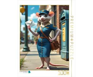 Puzzle · Une Distribution du courrier Qui a du Style | Uniforme soigné, sourire charmant · cette dame au rat apporte… · 1000 pièces · Format assemblé 64 × 48 cm · CALVENDO Puzzle