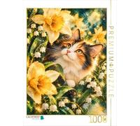 Puzzle · Une fraîcheur printanière Jaune-Vert | un chat porte-bonheur curieux parmi les jonquilles · Un réveil… · 1000 pièces · Format assemblé 64 × 48 cm · CALVENDO Puzzle