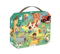 Janod - Puzzle Enfant A La Ferme 24 Pièces - Jeu Educatif Motricité Fine et Concentration - Valisette Poignée - Fabriqué en France et Certifié FSC - Dès 3 Ans, J02603