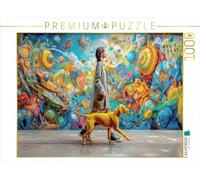 Puzzle · Une Ville Haute en Couleur | Promenade avec un chien · 1000 pièces · Format assemblé 64 × 48 cm · CALVENDO Puzzle