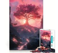 Puzzle Unity Arbre Rose Coucher de Soleil Paysage (50x75cm) Jeu Amusant et ludique Technologie de découpe Laser avancée Jouet d'intérieur pour Les fêtes