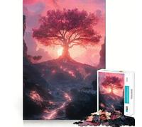 Puzzle Unity Arbre Rose Coucher de Soleil Paysage Adolescents 1000 Pièces Jeu de Mémoire Verrouillage Solide Pas de Pièces Perdues Jeu de Voyage Pratique Cadeau Cérébral (38x26cm)